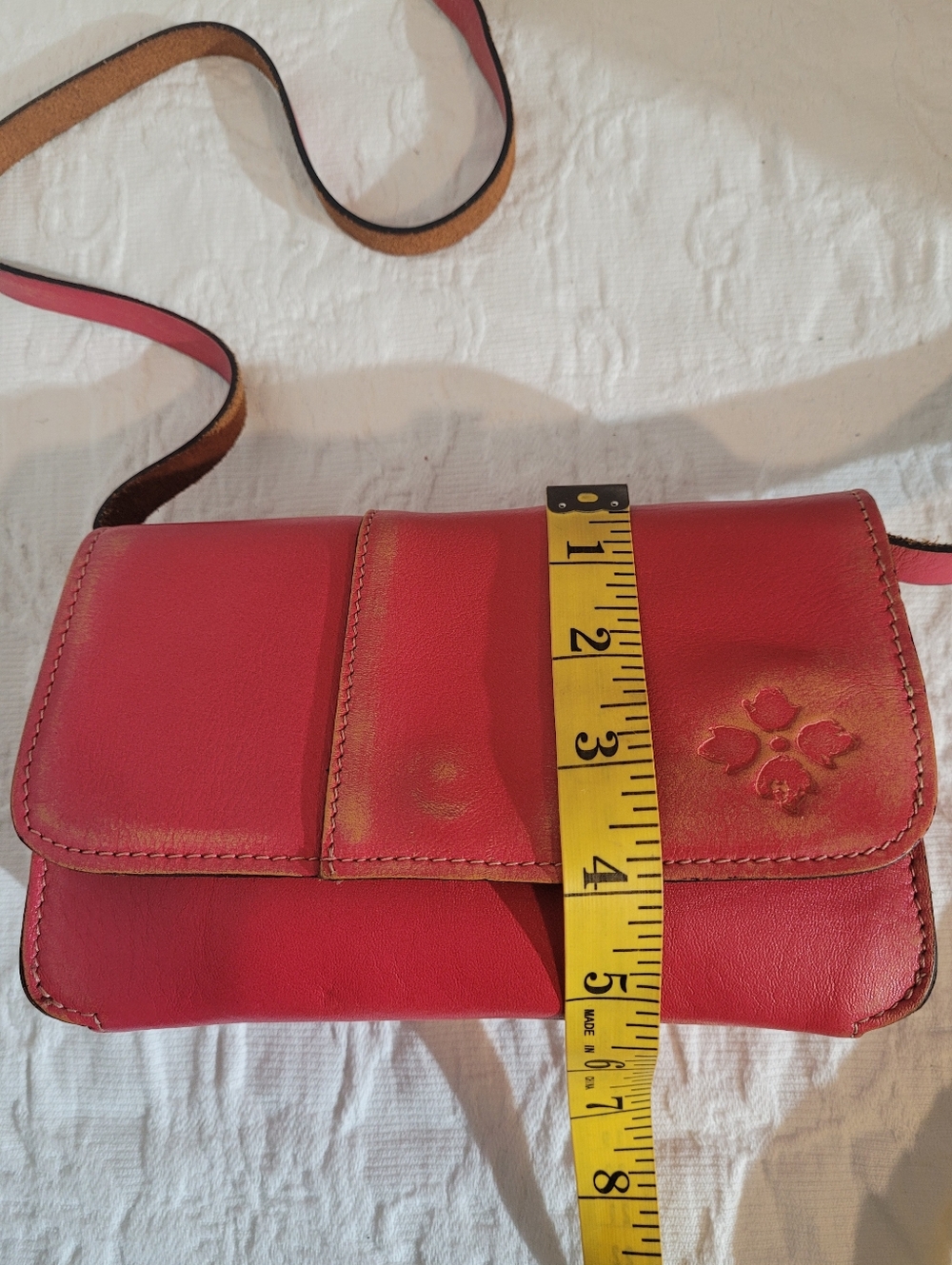 Patricia Nash Red Tan Distressed Leather Small Adjustable Crossbody Bag - Picture 14 of 15